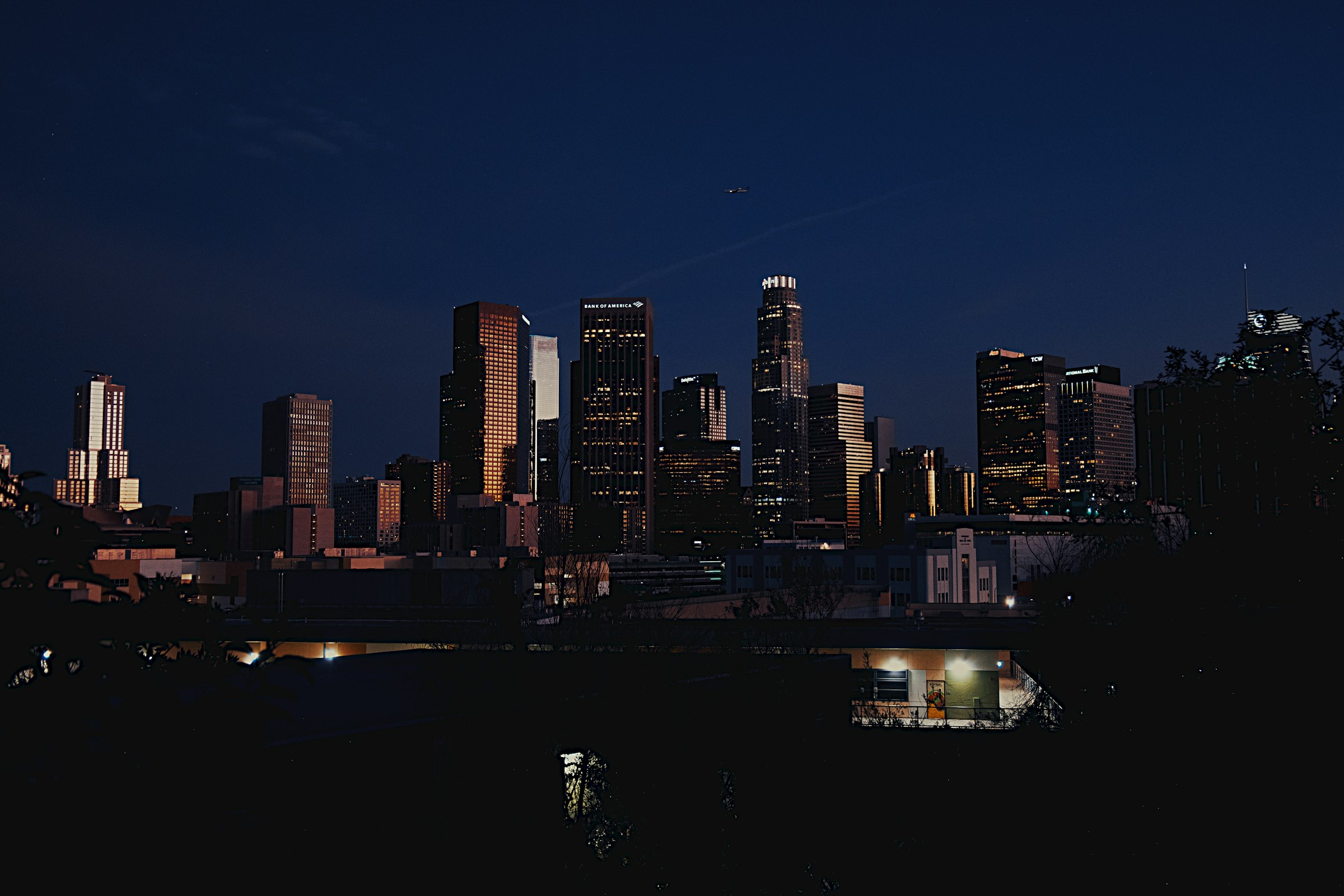 Los Angeles skyline at dusk, seen from the South Bay