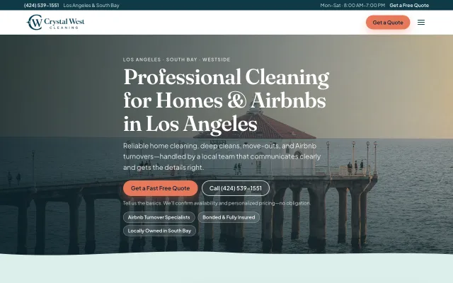 Crystal West Cleaning website and booking experience